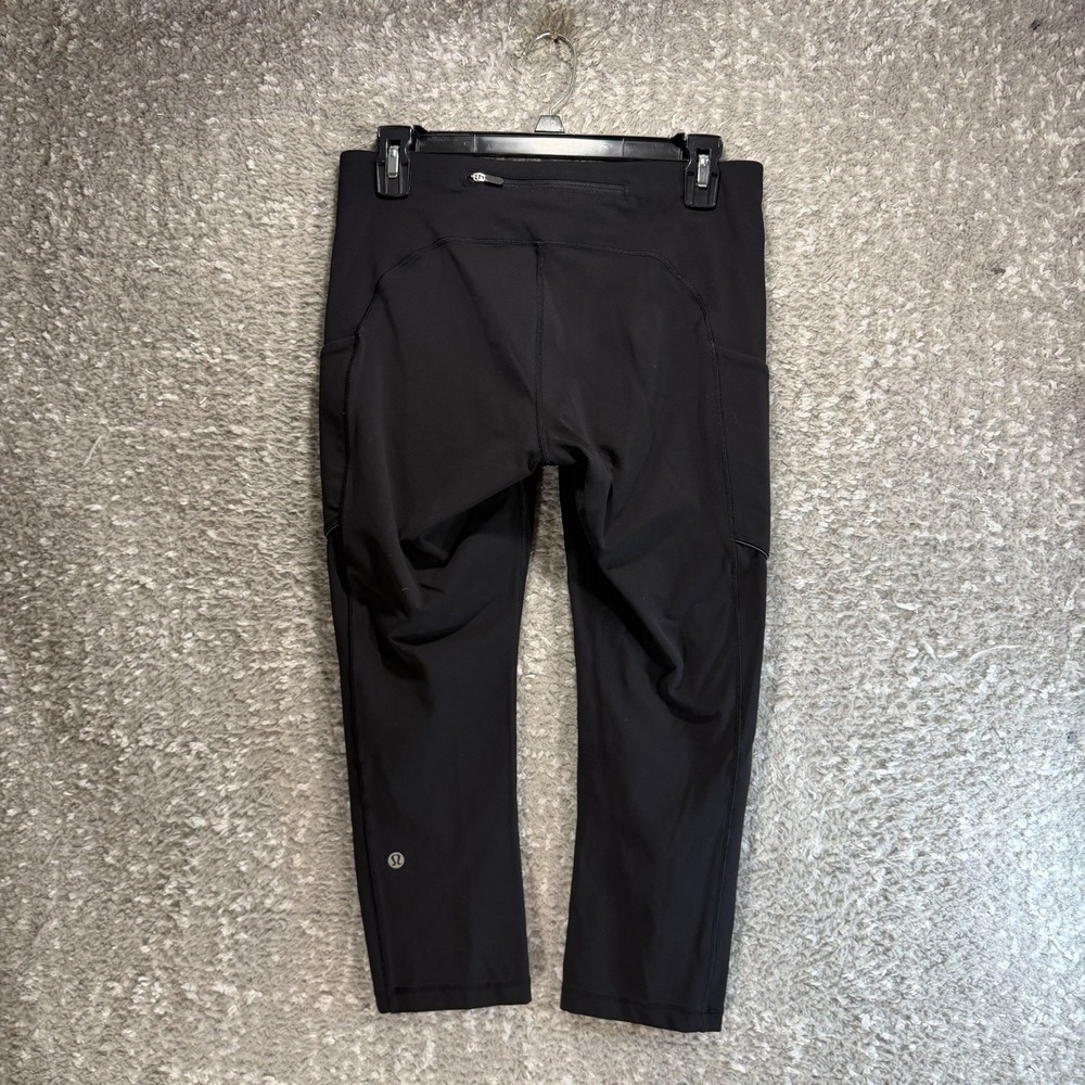 Lululemon Leggings Womens 4 Speed Up Crop Running Black Side Pockets Reflective